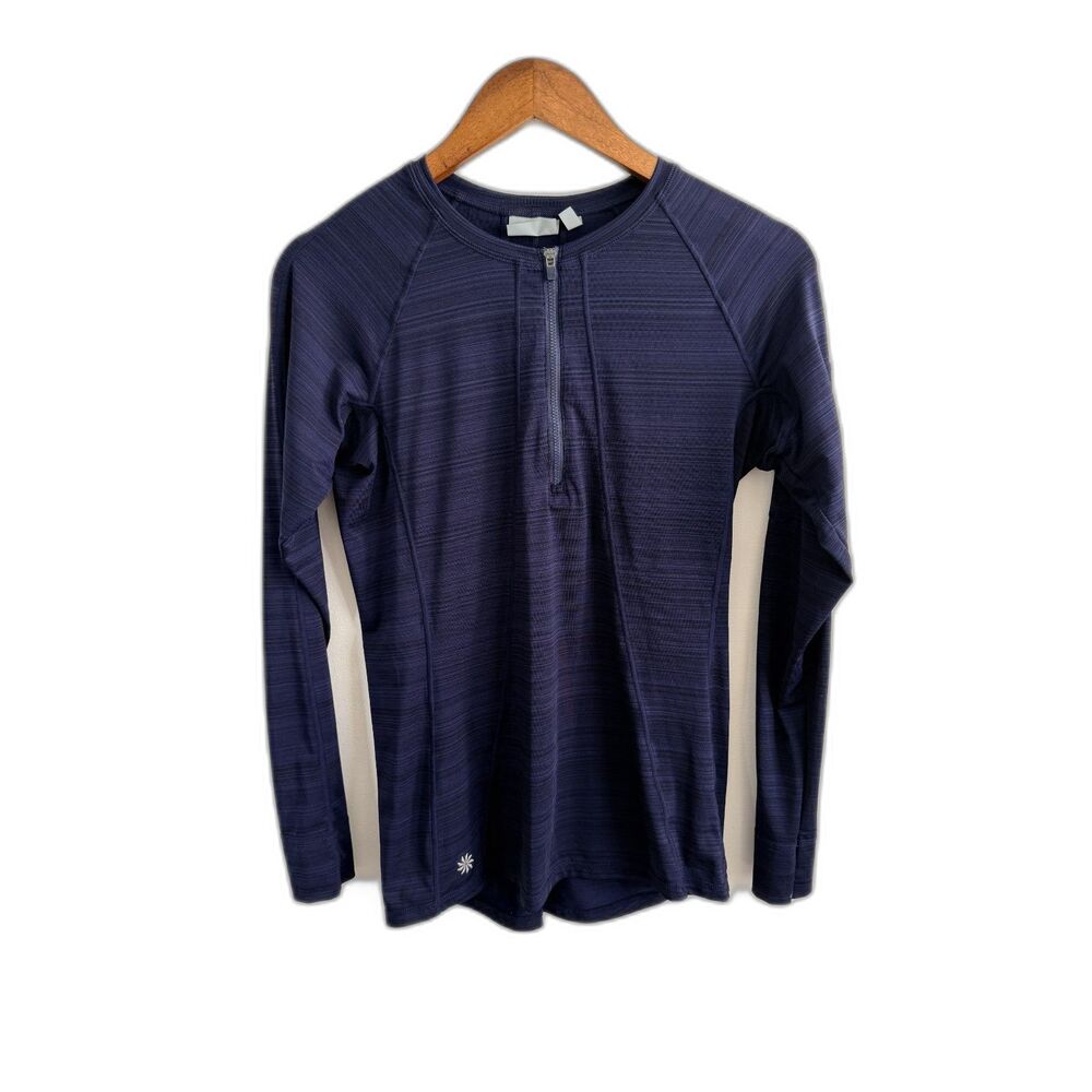 Athleta Women M Navy Heather Half Zip Running Top Long Sleeve Zip Pocket